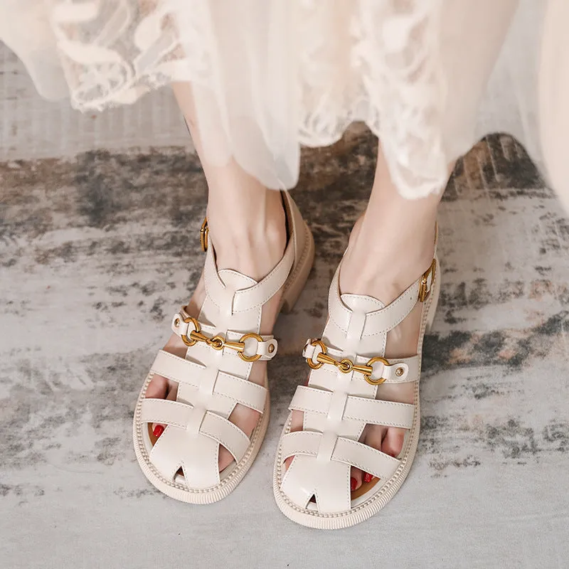 Vintage Woven Toe Cap Roman Style Buckle Sandals for Women