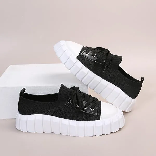 Women's Casual Thick Sole Flyweave Lace-up Sneakers 80434883S