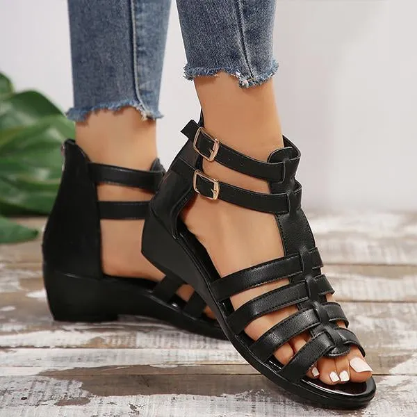 Women's Casual Zipper Wedge Roman Sandals 35362709S