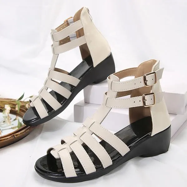 Women's Casual Zipper Wedge Roman Sandals 35362709S