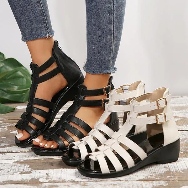 Women's Casual Zipper Wedge Roman Sandals 35362709S