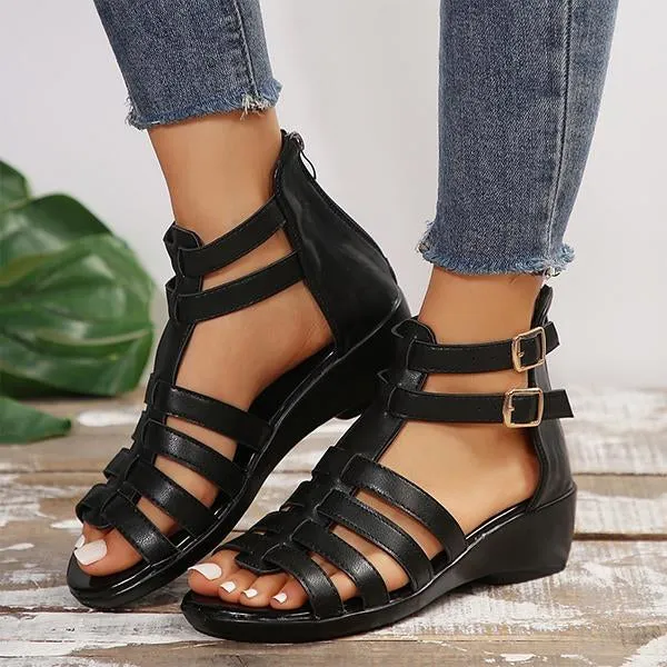 Women's Casual Zipper Wedge Roman Sandals 35362709S
