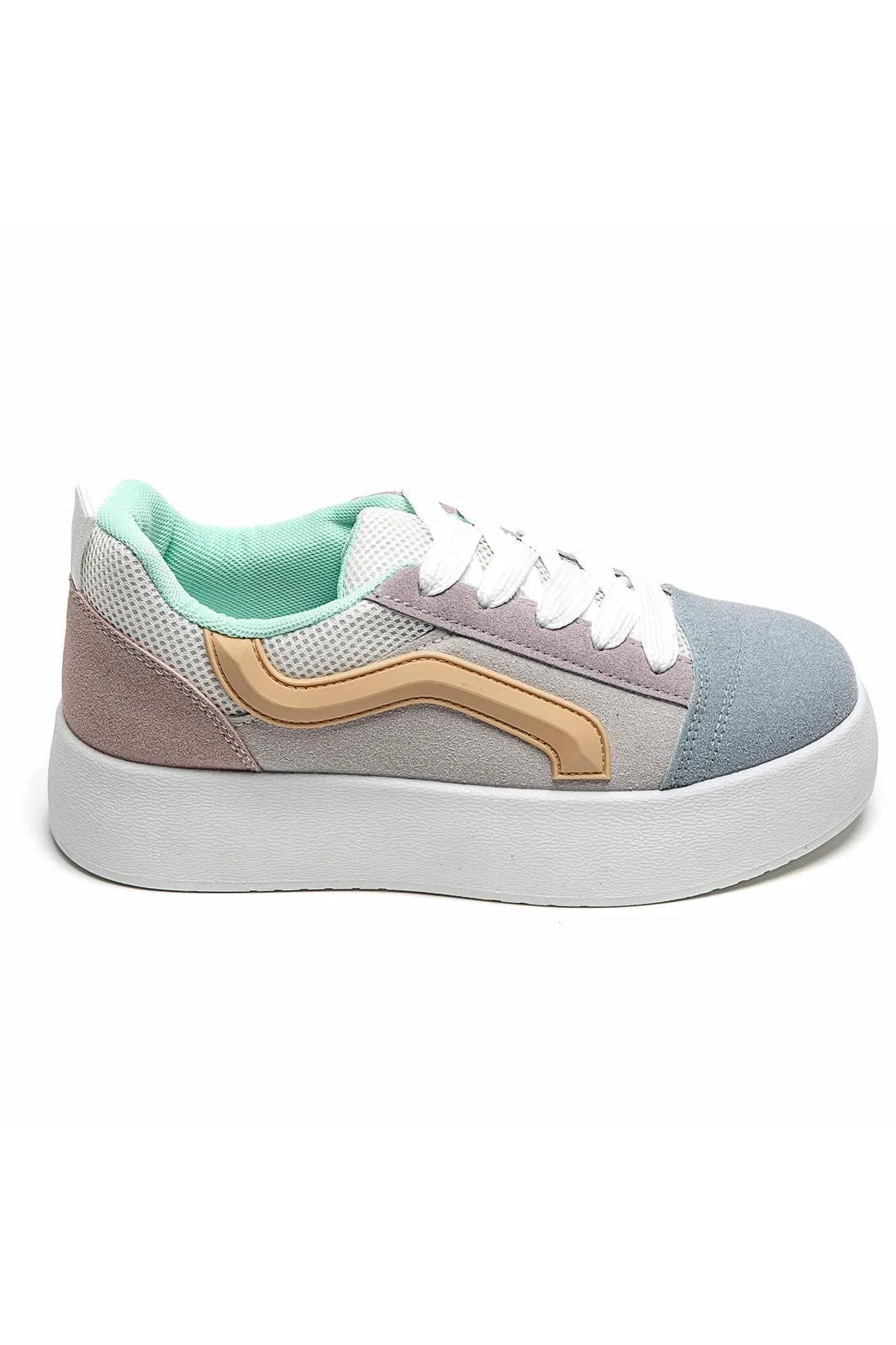 WOMEN'S SUEDE TEXTILE THICK BOTTOM PLATFORM TRAINERS IN MULTI COLOUR