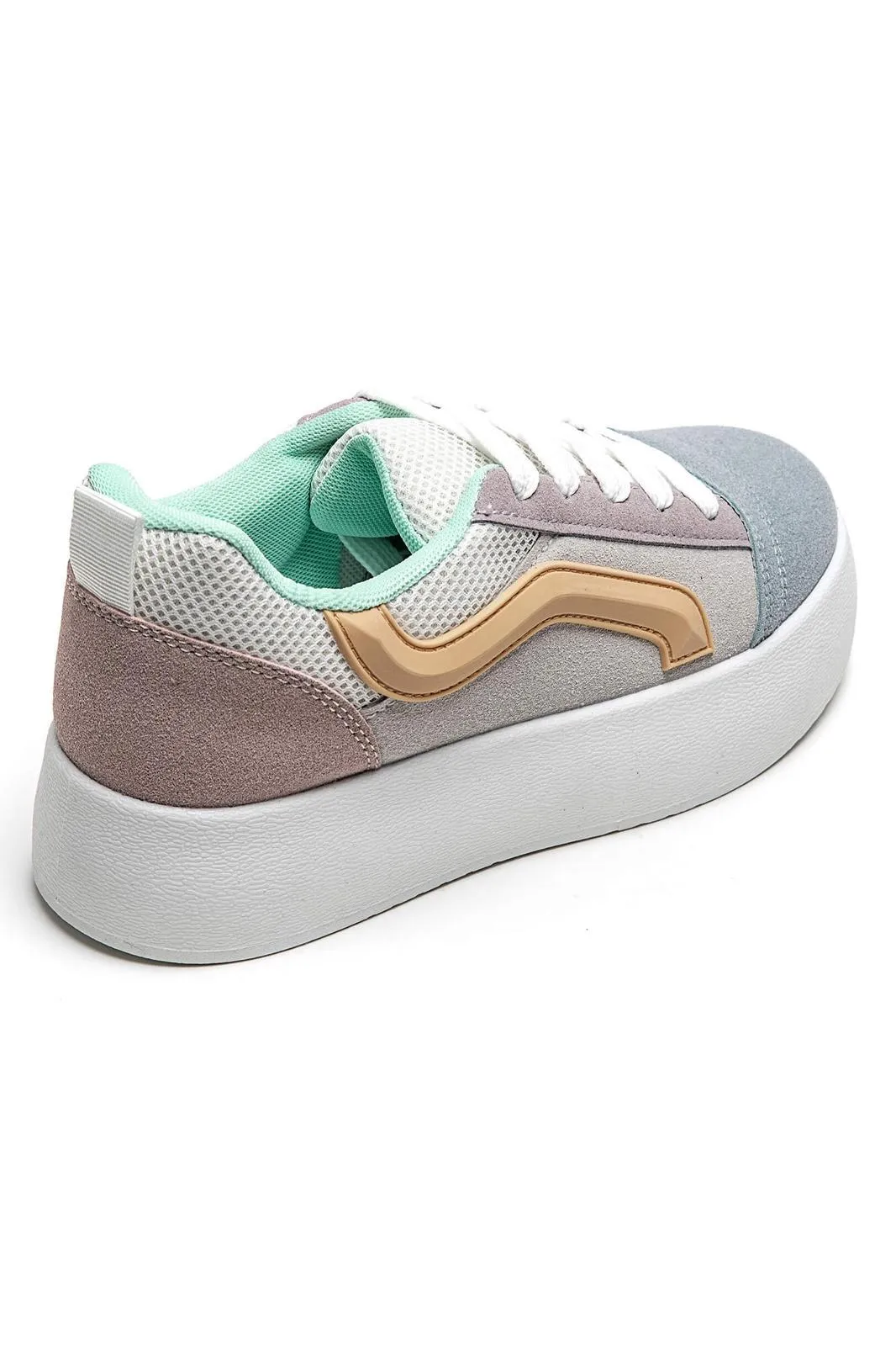WOMEN'S SUEDE TEXTILE THICK BOTTOM PLATFORM TRAINERS IN MULTI COLOUR