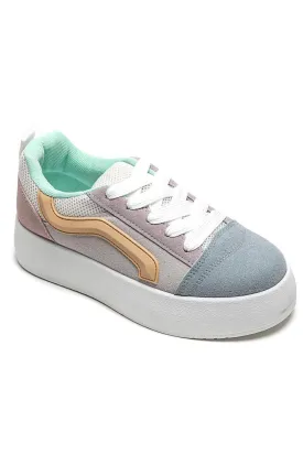 WOMEN'S SUEDE TEXTILE THICK BOTTOM PLATFORM TRAINERS IN MULTI COLOUR